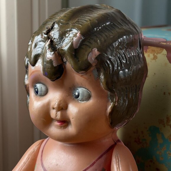 Celluloid Doll Side Eye in Swim Suit 6" Japan Movable Arms Molded Hair Finger Wa - Picture 3 of 10